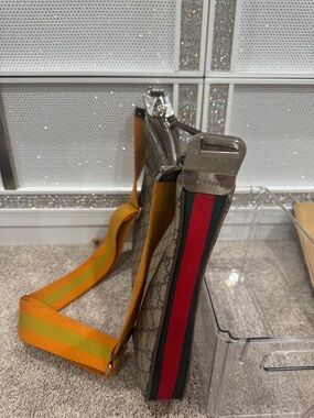 Gucci Beige GG Canvas Crossbody with Green/Red Web Stripe and Orange Strap